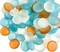Flat Marbles Vase Filler - 0.68 Lb (70 pcs) Aqua White & Orange Glass Pebbles Vases - Clear Glass Stones for Vases - Flat Glass Marble for craft and Home décor - Aquarium Glass Marble filler